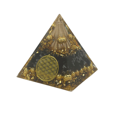 Gold & Obsidian Orgonite Energy Pyramid