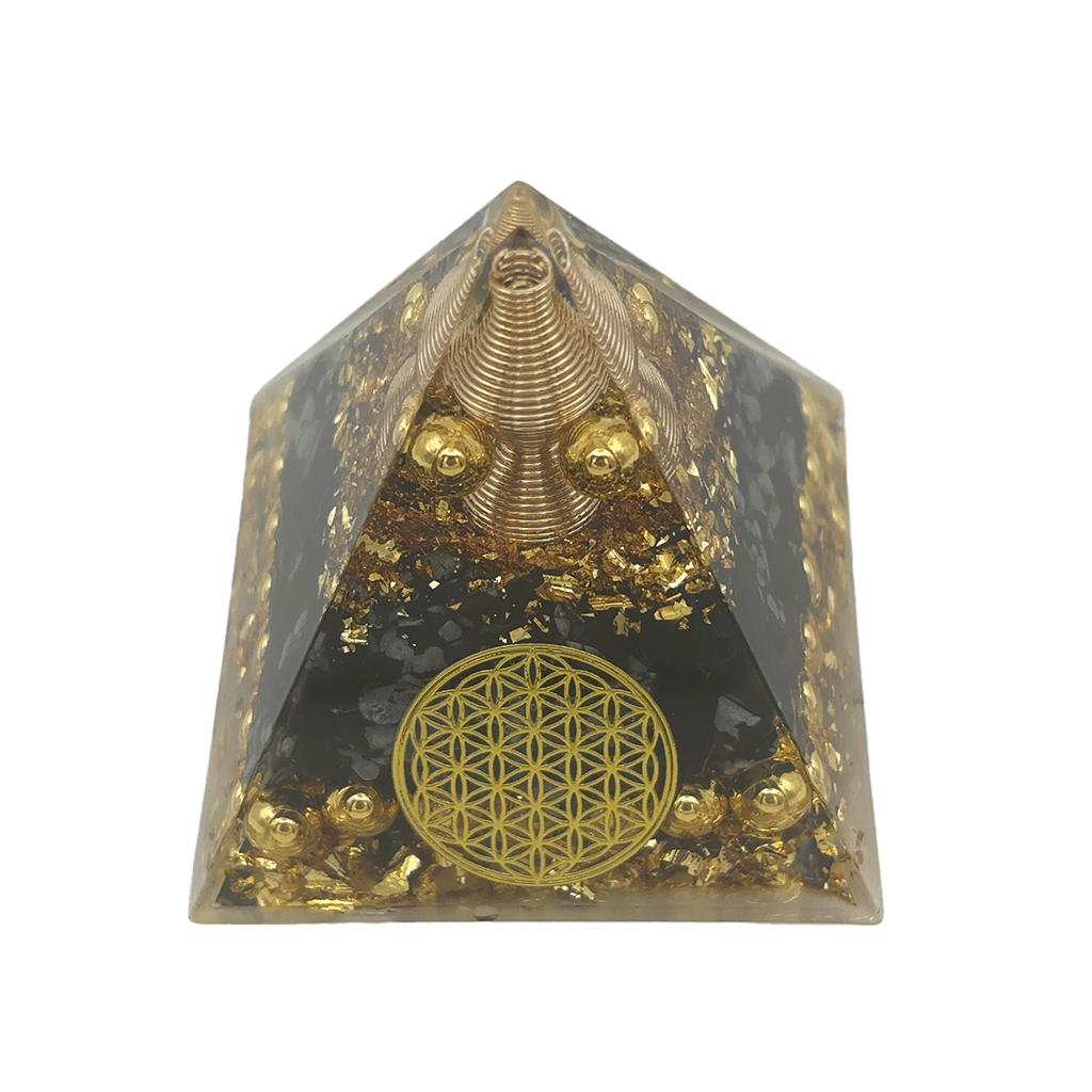 Gold & Obsidian Orgonite Energy Pyramid