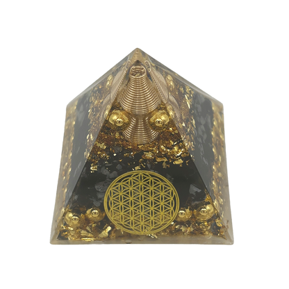 Gold & Obsidian Orgonite Energy Pyramid